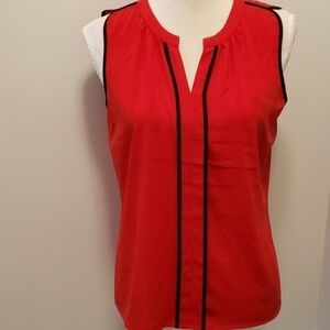 Calvin Klein Sleeveless Blouse Red/Blk Small NWOT
